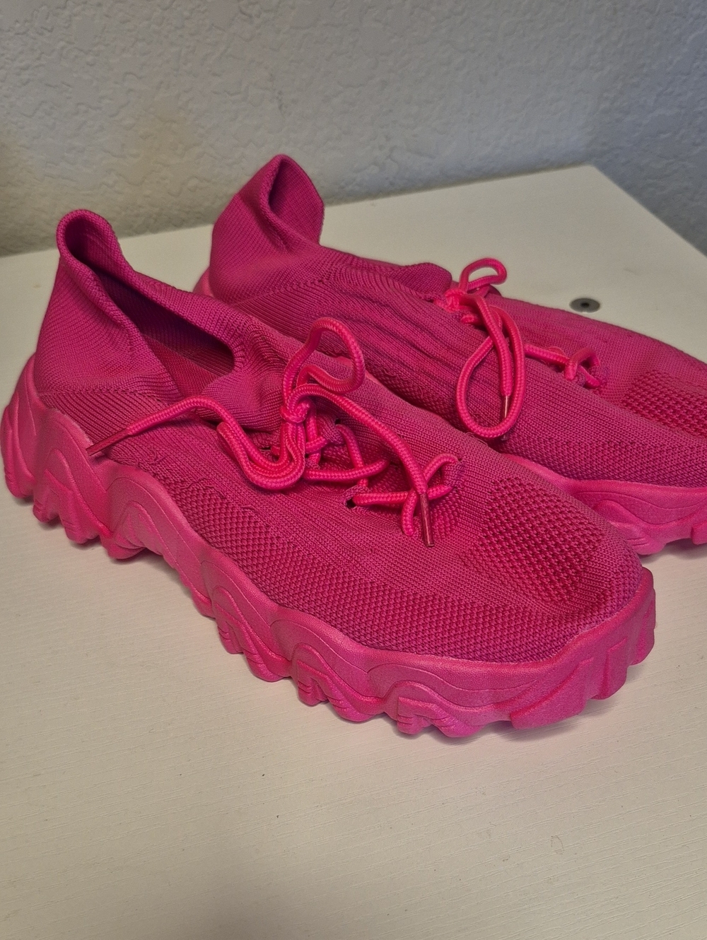Women's Hot Pink Knit Slip-On Fashion Sneaker